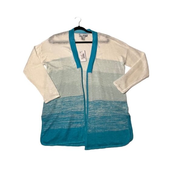 NEW SIZE 2 (LARGE) 100% LINEN Joan Vass Women's Open Front Cardigan TURQUOISE